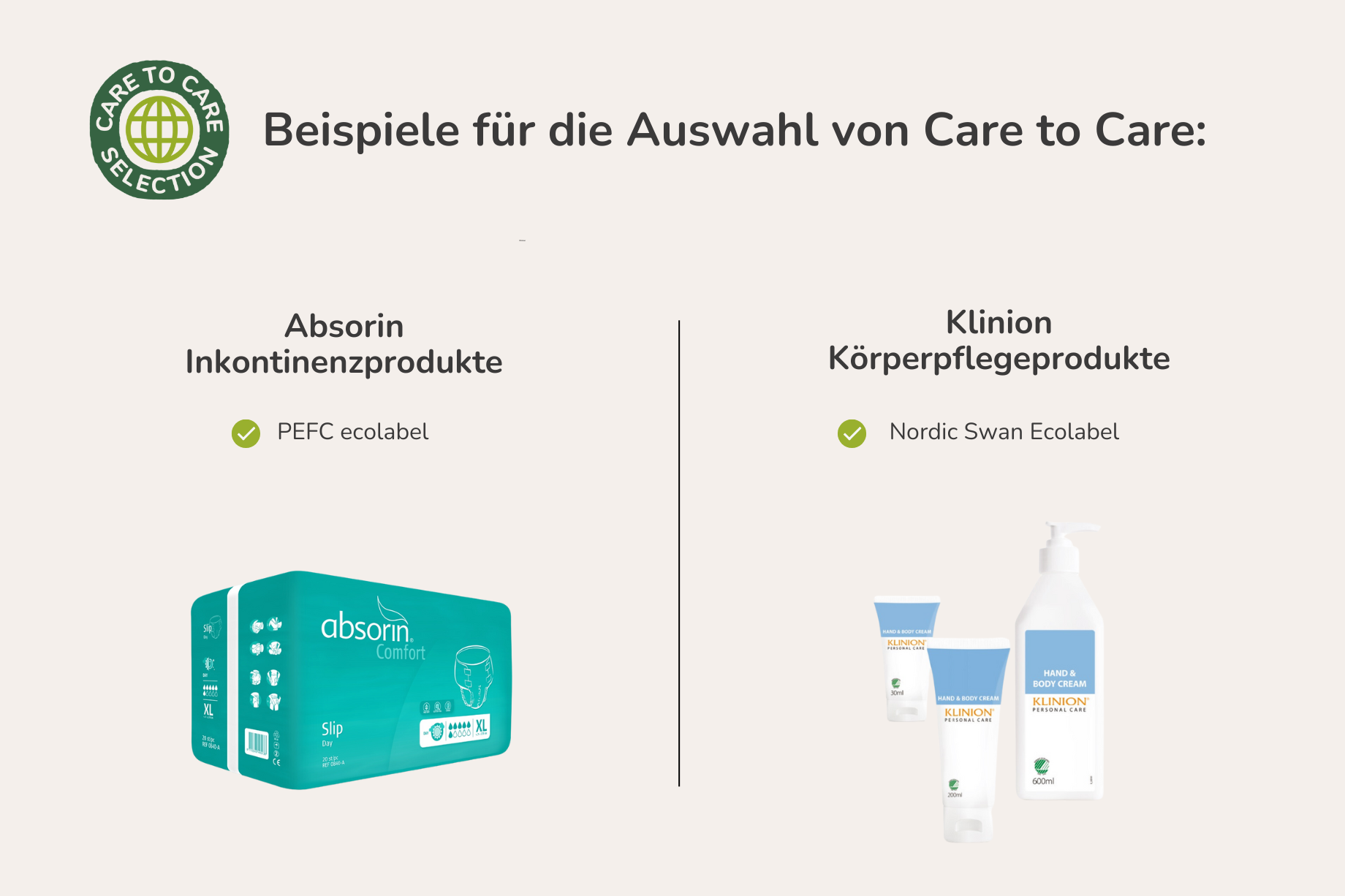 Care to Care Auswahl Produkte